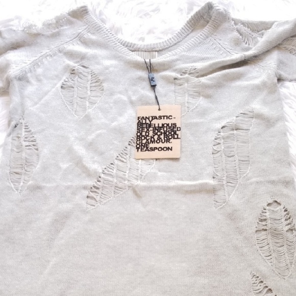 One Teaspoon Gray Distressed Short Sleeve Top - Picture 2 of 5